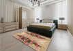 Patterned Chestnut Red Rug in a Bedroom, pat3058brn