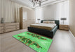 Patterned Dark Lime Green Rug in a Bedroom, pat3058grn