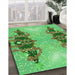 Machine Washable Transitional Dark Lime Green Rug in a Family Room, wshpat3058grn