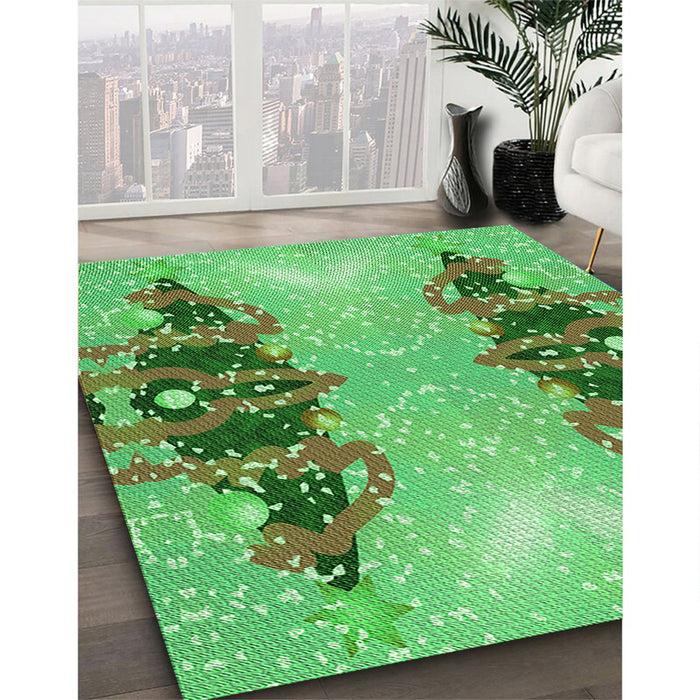 Patterned Dark Lime Green Rug in Family Room, pat3058grn