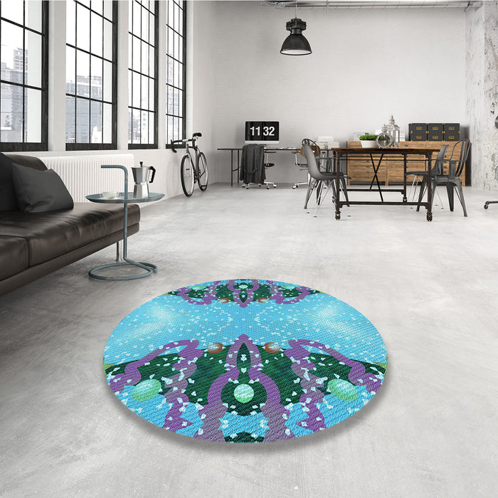 Round Patterned Glacial Blue Ice Blue Rug in a Office, pat3058lblu
