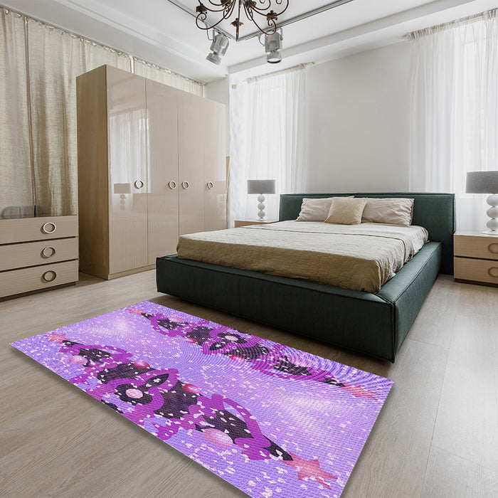 Patterned Dark Orchid Purple Rug in a Bedroom, pat3058pur