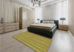 Patterned Dark Yellow Green Rug in a Bedroom, pat3059brn