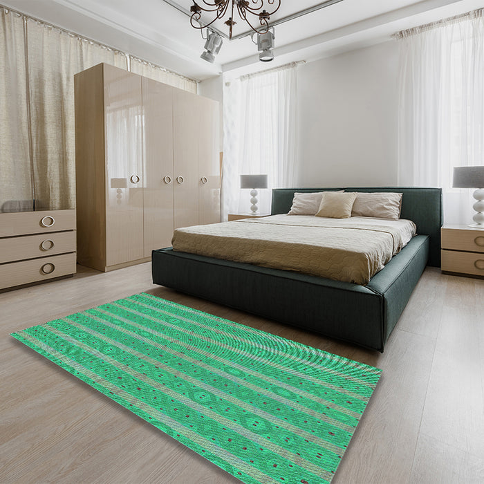 Patterned Spring Green Rug in a Bedroom, pat3059lblu