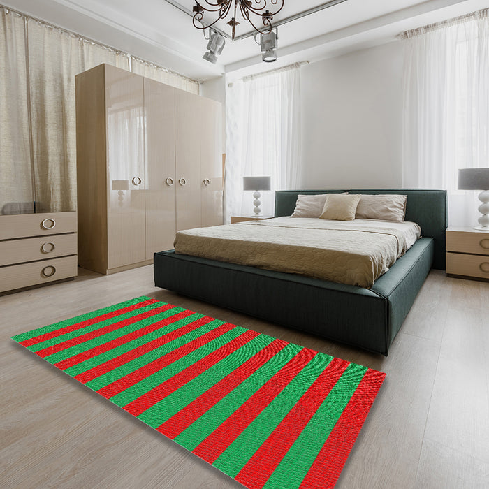 Machine Washable Transitional Neon Green Rug in a Bedroom, wshpat305