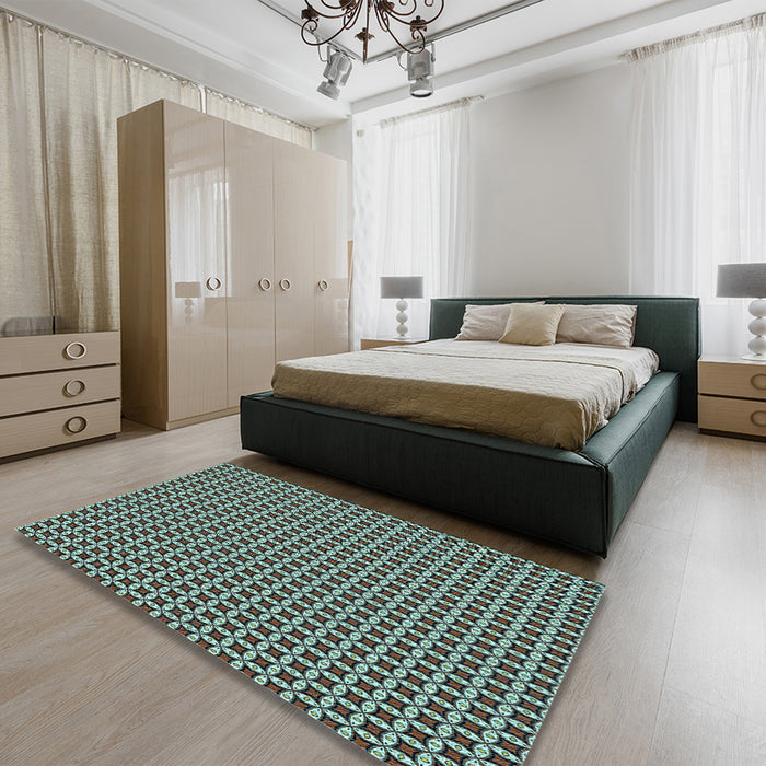 Round Machine Washable Transitional Medium Aqua Marine Green Rug in a Office, wshpat3060lblu