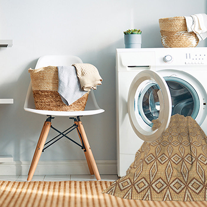 Machine Washable Transitional Yellow Rug in a Washing Machine, wshpat3068brn