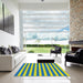 Square Patterned Bright Navy Blue Novelty Rug in a Living Room, pat306