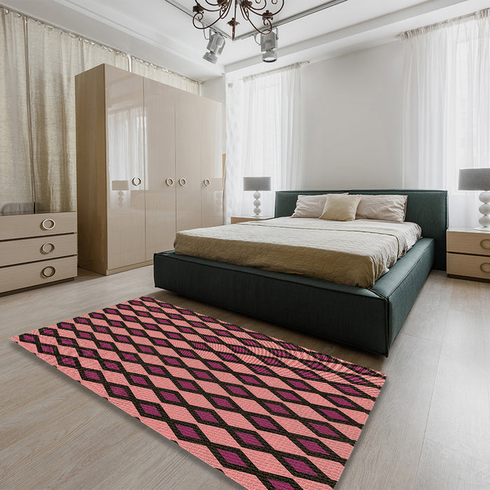 Patterned Red Rug in a Bedroom, pat3070brn