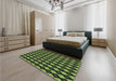 Patterned Dark Forest Green Rug in a Bedroom, pat3070grn