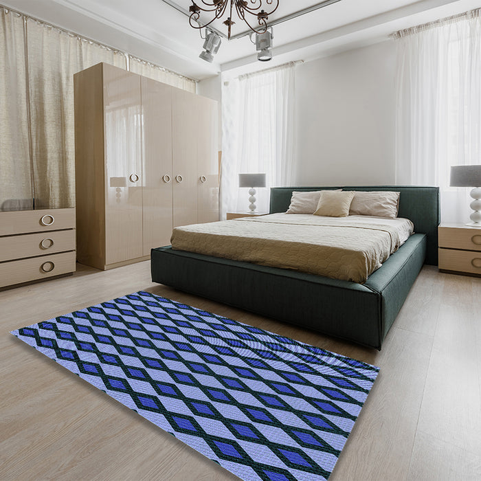 Patterned Deep-Sea Blue Rug in a Bedroom, pat3070lblu