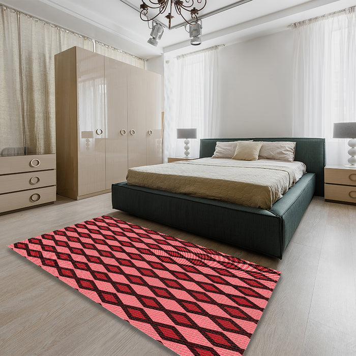Patterned Dark Red Rug in a Bedroom, pat3070rd