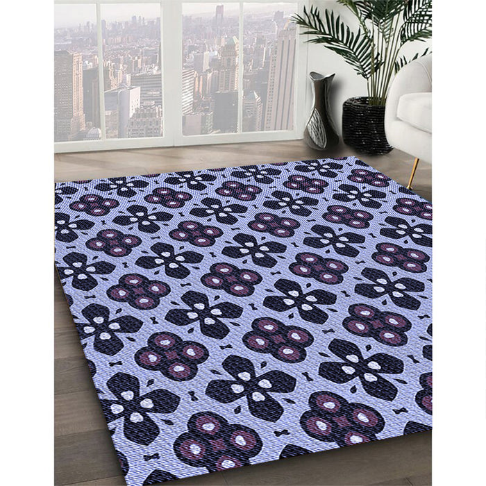 Patterned Night Blue Rug in Family Room, pat3071blu