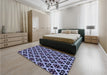 Patterned Night Blue Rug in a Bedroom, pat3071blu