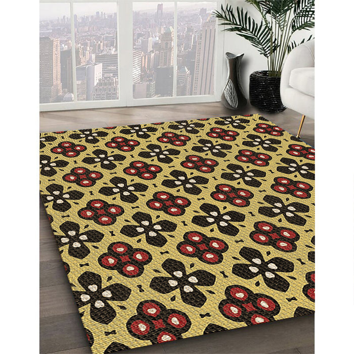 Patterned Yellow Rug in Family Room, pat3071brn