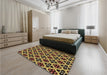 Patterned Yellow Rug in a Bedroom, pat3071brn