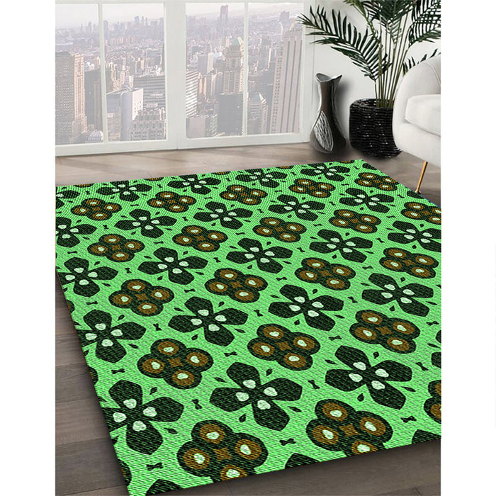 Patterned Dark Forest Green Rug in Family Room, pat3071grn