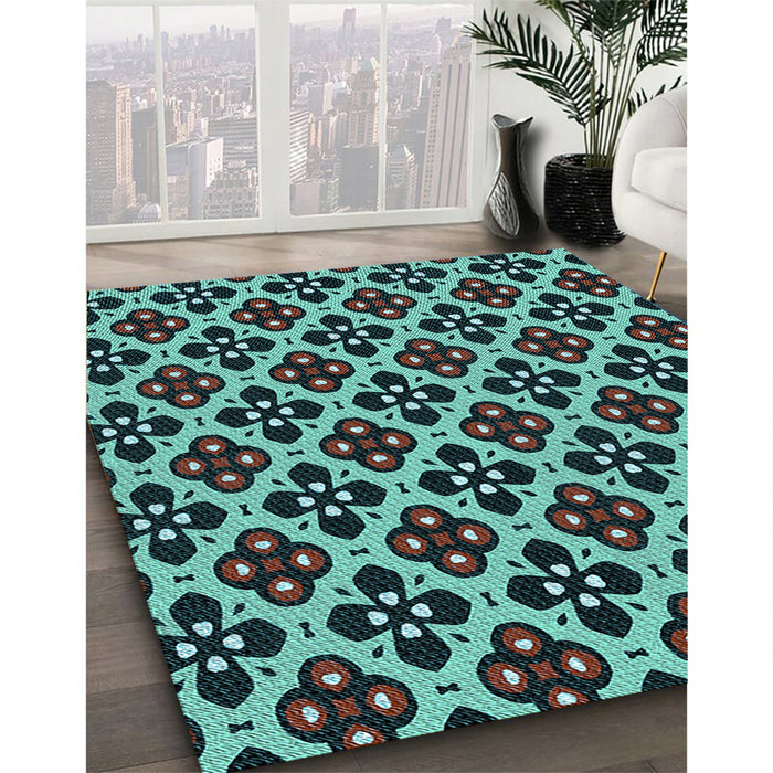 Patterned Charcoal Black Rug in Family Room, pat3071lblu