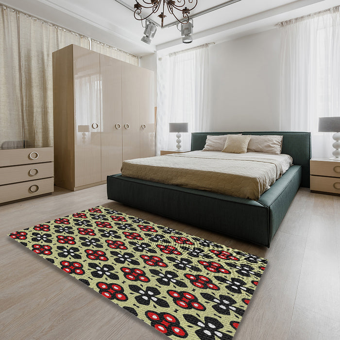 Patterned Red Novelty Rug in a Bedroom, pat3071