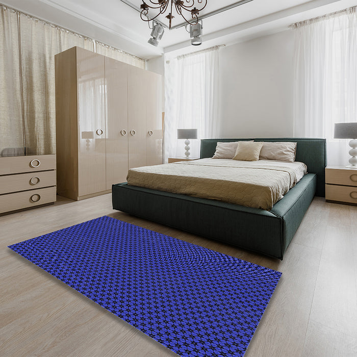 Round Machine Washable Transitional Denim Dark Blue Rug in a Office, wshpat3072blu