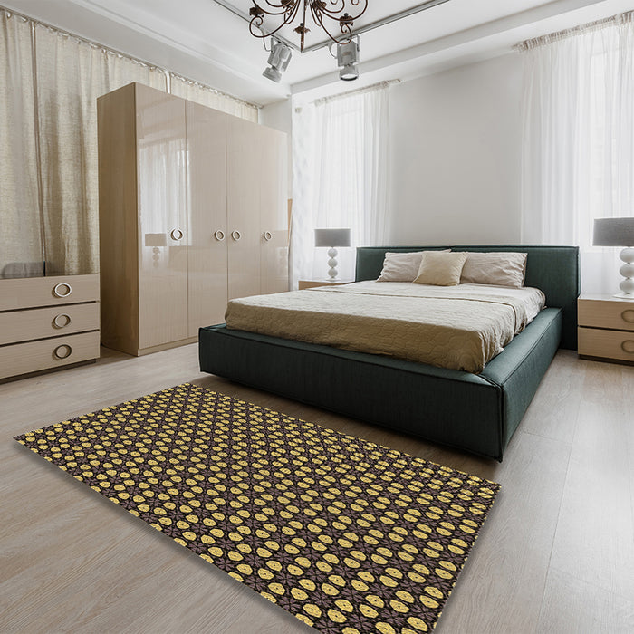 Patterned Caramel Brown Rug in a Bedroom, pat3074brn