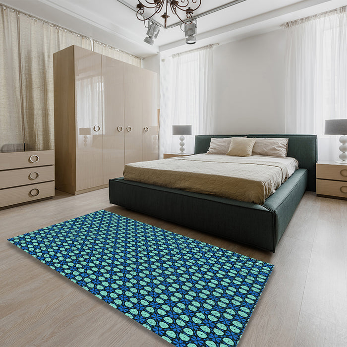 Round Machine Washable Transitional Dark Turquoise Green Rug in a Office, wshpat3074lblu