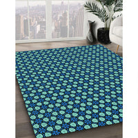 Patterned Dark Turquoise Green Rug, pat3074lblu