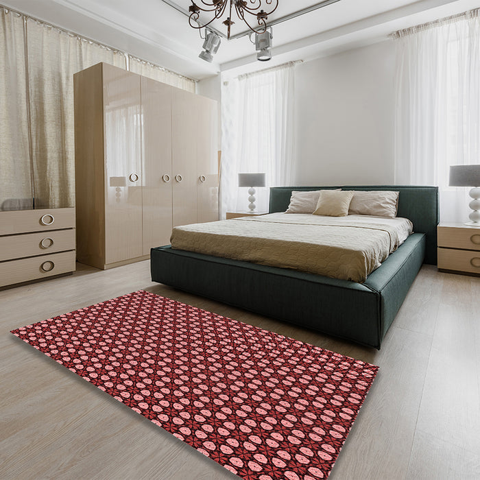 Patterned Maroon Red Rug in a Bedroom, pat3074rd