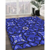 Patterned Denim Dark Blue Rug, pat3075blu