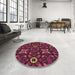 Round Patterned Chestnut Brown Rug in a Office, pat3075brn