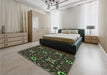 Patterned Fern Green Rug in a Bedroom, pat3075grn