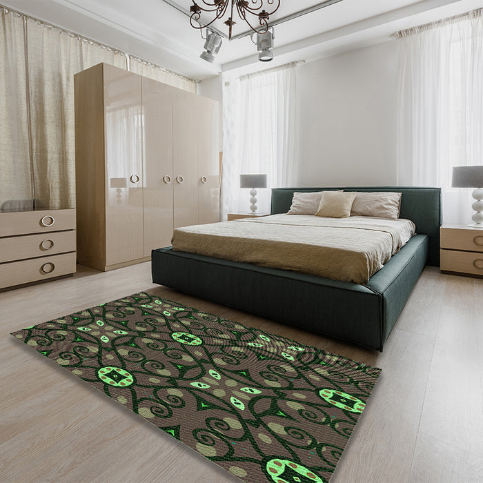 Patterned Fern Green Rug in a Bedroom, pat3075grn