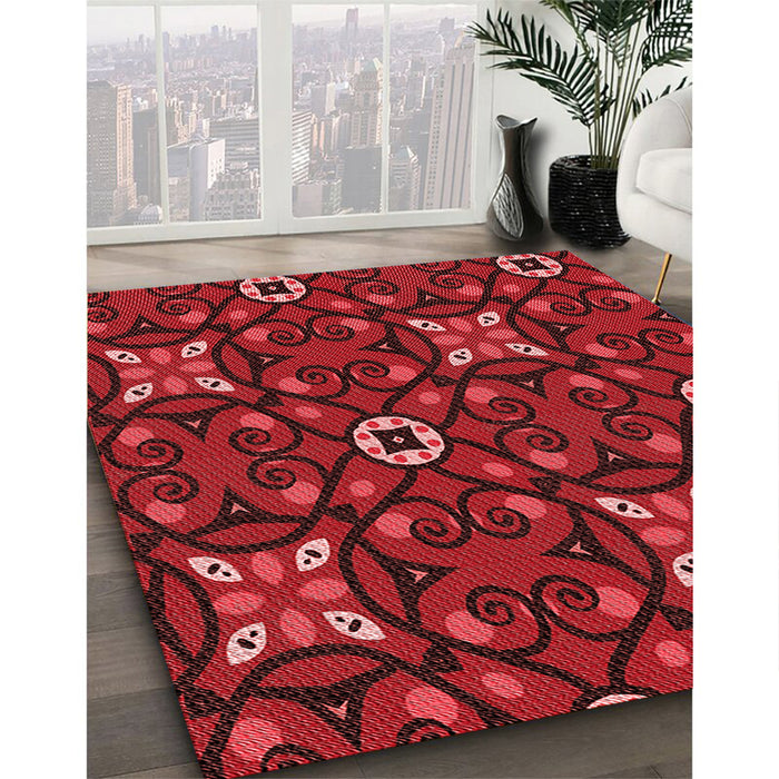 Machine Washable Transitional Red Rug in a Family Room, wshpat3075rd