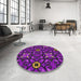 Round Patterned Dark Violet Purple Novelty Rug in a Office, pat3075