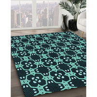 Patterned Deep Teal Green Rug, pat3076lblu