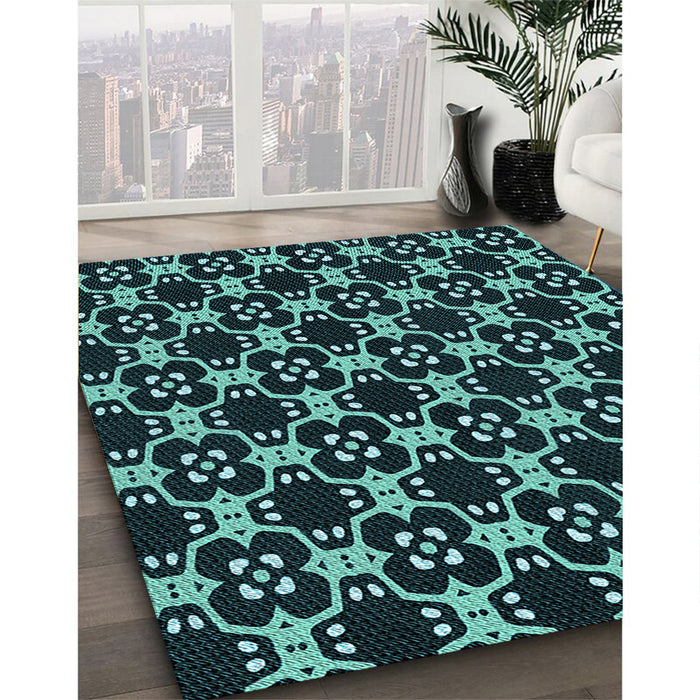 Machine Washable Transitional Deep Teal Green Rug in a Family Room, wshpat3076lblu