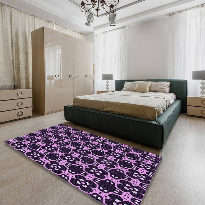 Patterned Purple Rug in a Bedroom, pat3076pur
