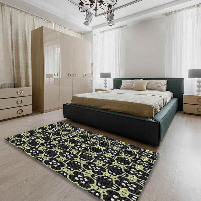 Patterned Black Novelty Rug in a Bedroom, pat3076