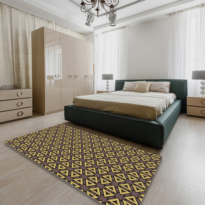 Patterned Burgundy Brown Rug in a Bedroom, pat3078brn