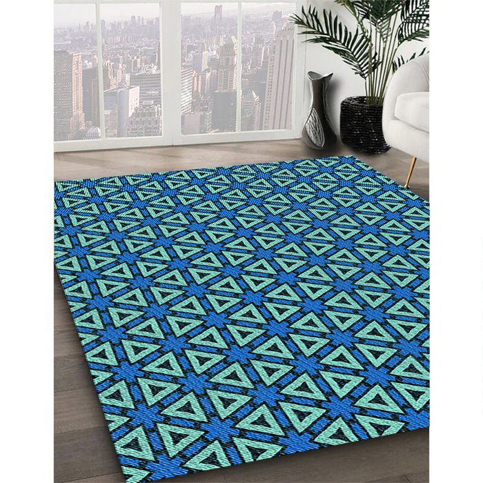Patterned Dark Turquoise Green Rug in Family Room, pat3078lblu