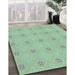 Patterned Green Rug in Family Room, pat3079lblu