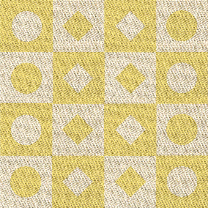 Round Machine Washable Transitional Sun Yellow Rug, wshpat308brn