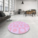 Round Patterned Periwinkle Pink Rug in a Office, pat308pur