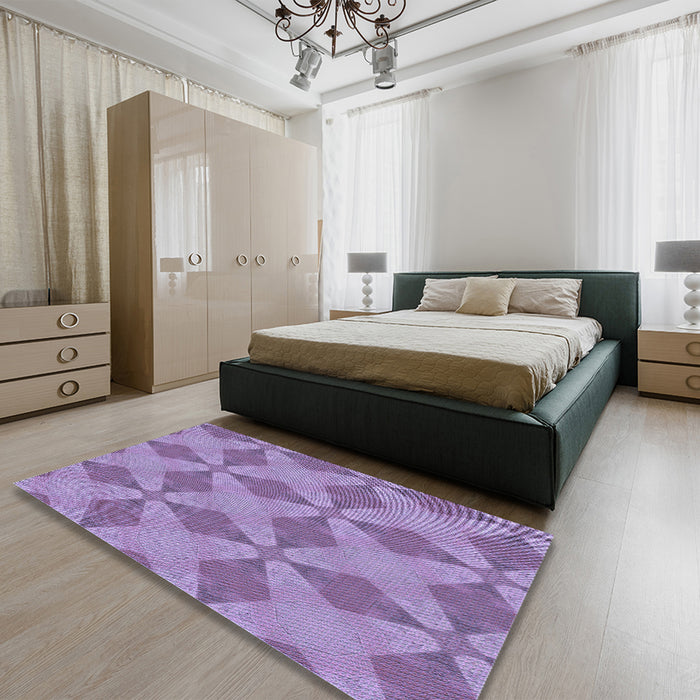 Round Machine Washable Transitional Bright Lilac Purple Rug in a Office, wshpat3080blu