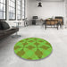 Round Patterned Bright Green Rug in a Office, pat3080grn