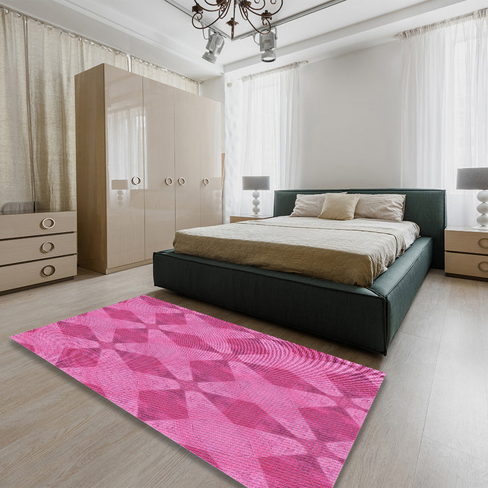 Patterned Deep Pink Rug in a Bedroom, pat3080pur