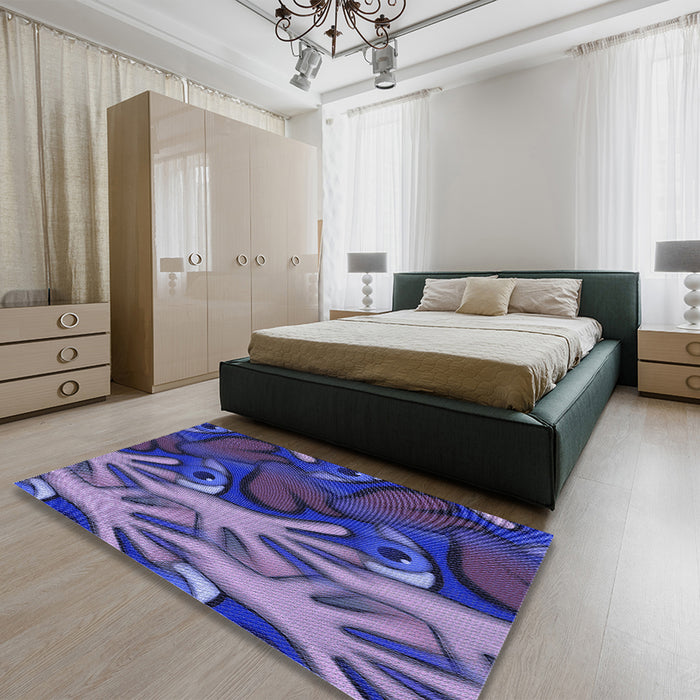 Round Machine Washable Transitional Denim Dark Blue Rug in a Office, wshpat3084blu