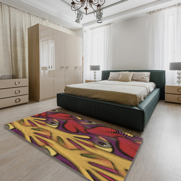 Round Machine Washable Transitional Cinnamon Brown Rug in a Office, wshpat3084brn