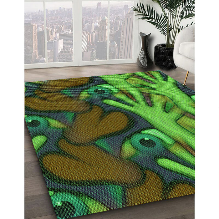 Machine Washable Transitional Apple Green Rug in a Family Room, wshpat3084grn