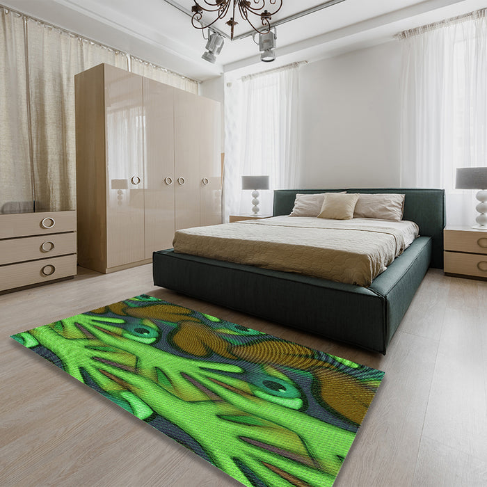 Round Machine Washable Transitional Apple Green Rug in a Office, wshpat3084grn